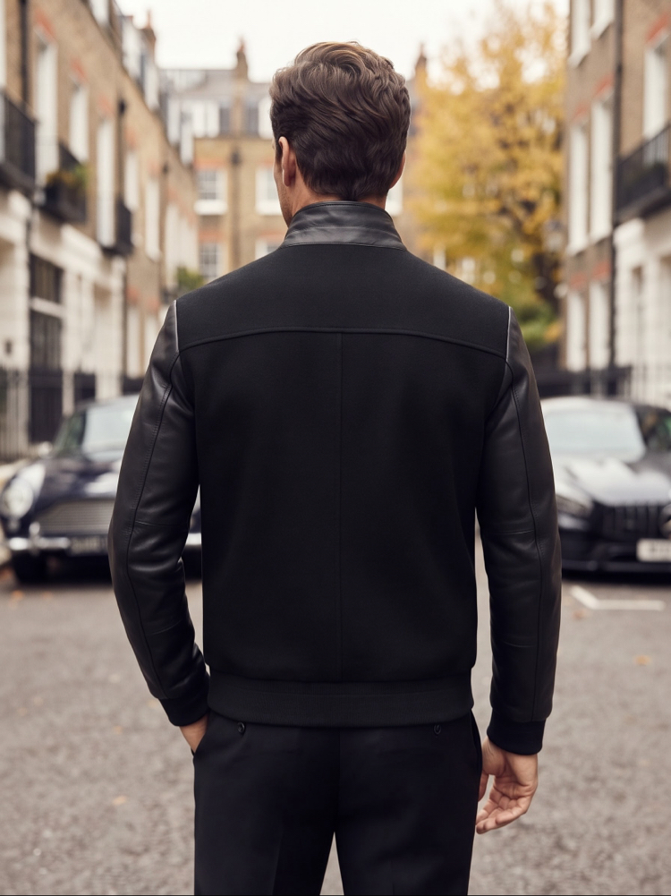 Tom Ford Siyah Deri Detaylı Bomber Ceket / Mont