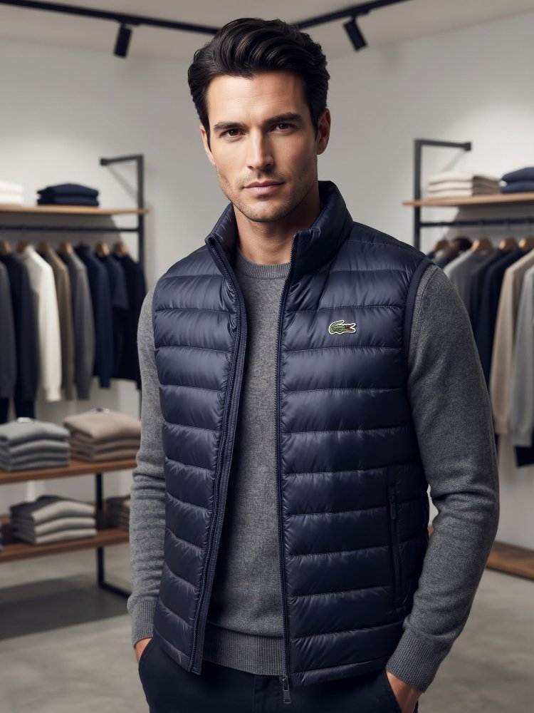 Lacoste Erkek Dik Yaka Lacivert Şişme Yelek