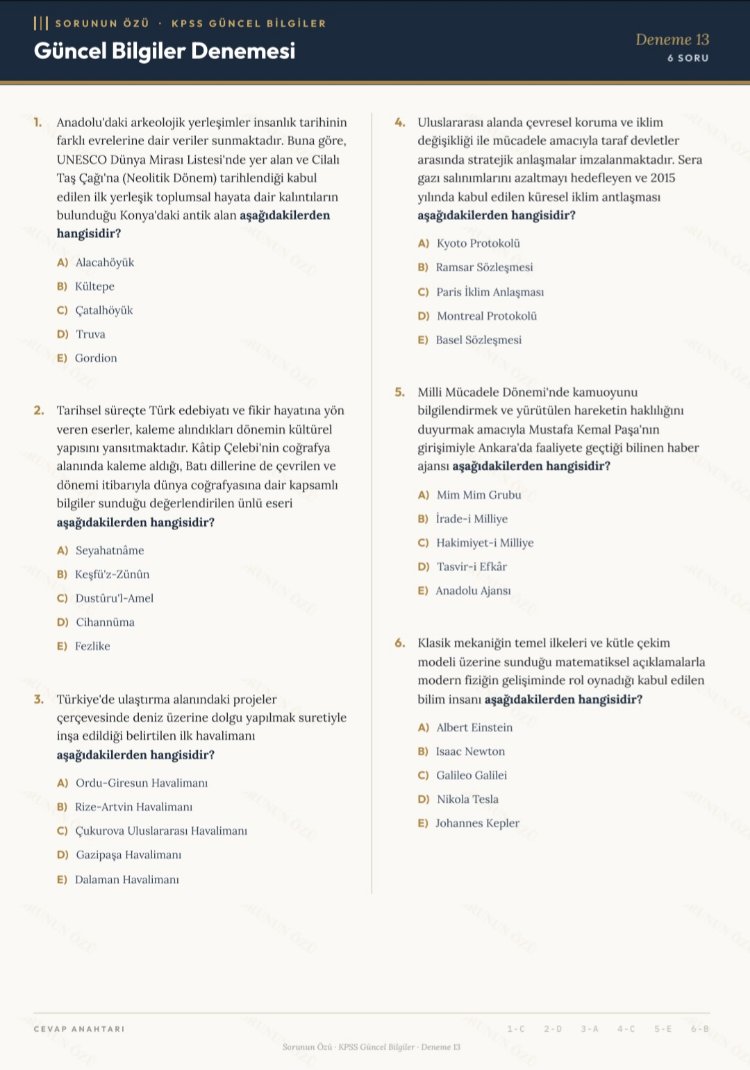 KPSS Güncel Bilgiler | 40 ÖSYM Tarzı Deneme - Dijital PDF