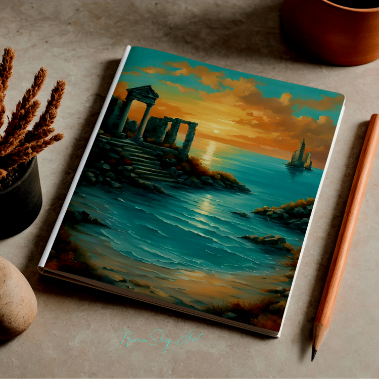 Turquoise Mediterranean Ancient Sunset Panel 4 — Premium Printable Art