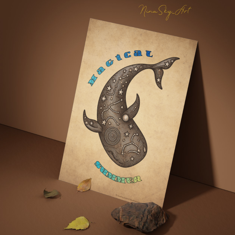 Vintage Magical Summer Cosmic Whale Craft Art | SoulAnchor