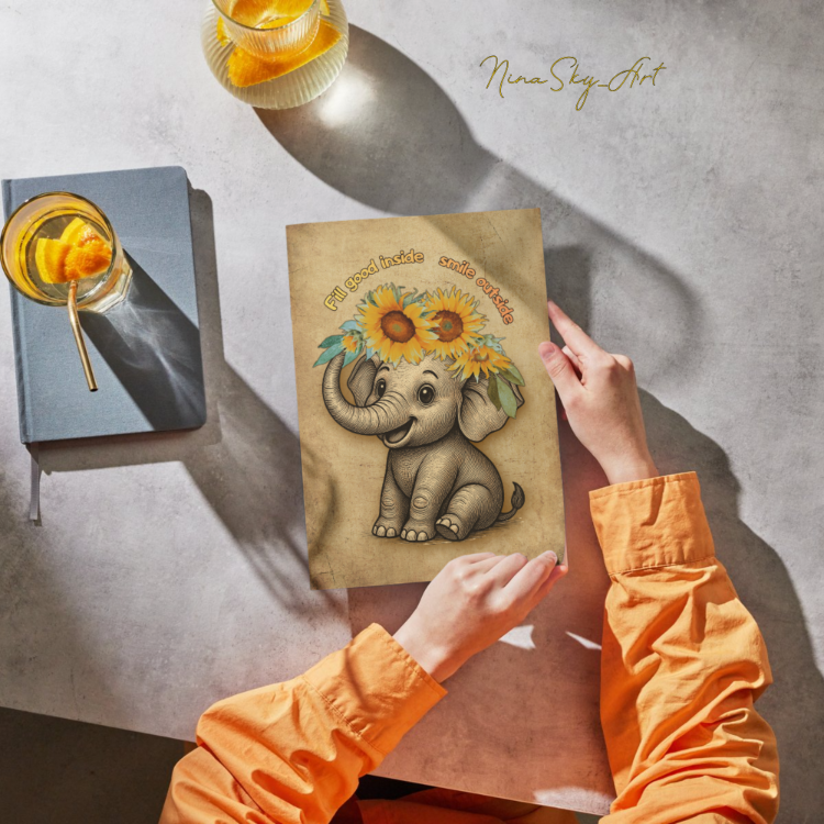 Feel Good Elephant — Vintage Kraft Premium Printable Art