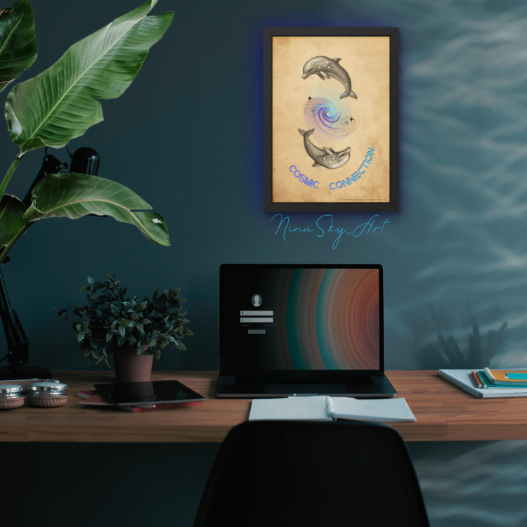 Cosmic Connection Dolphins — Vintage Kraft Premium Printable Art