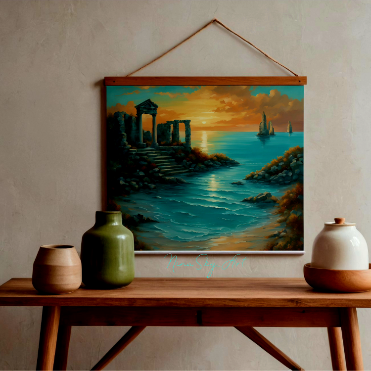 Turquoise Mediterranean Ancient Sunset Panel 4 — Premium Printable Art