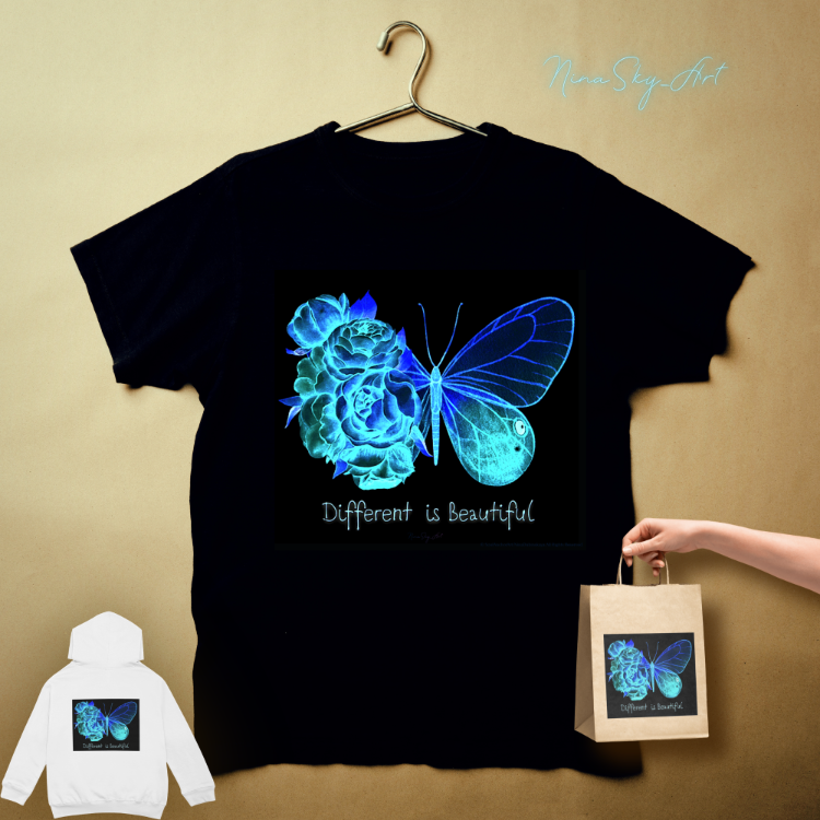 Different Is Beautiful Blue Butterfly — Premium Horizontal Cyber Goth Art by SoulAnchor