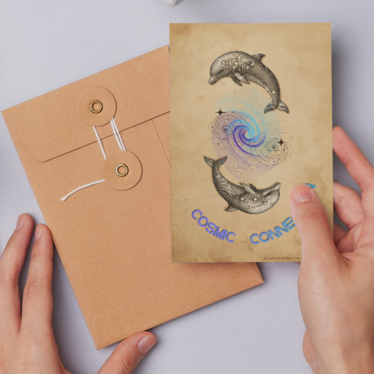 Cosmic Connection Dolphins — Vintage Kraft Premium Printable Art