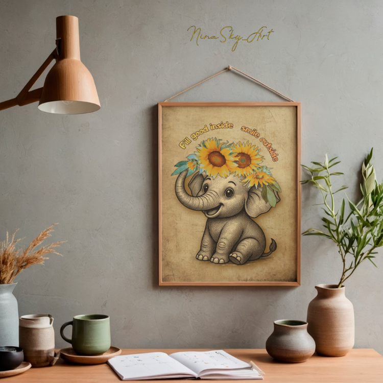 Feel Good Elephant — Vintage Kraft Premium Printable Art