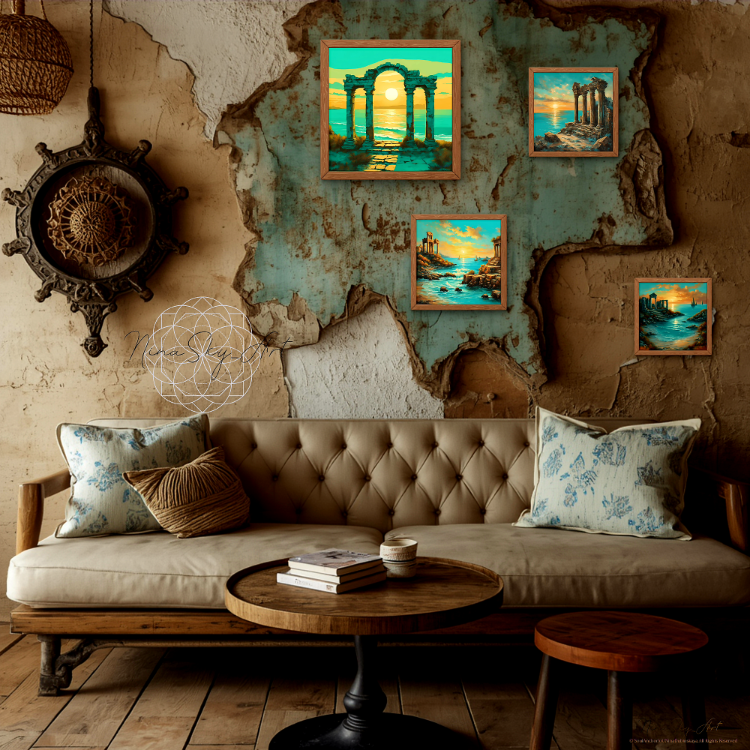 Ancient Mediterranean Sunset Gallery Set of 4 — Premium Printable Art