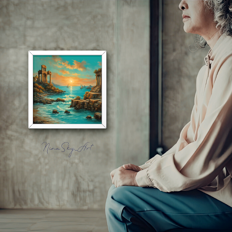 Sunset Yachting Near Ancient Ruins Panel 3 — Premium Printable Art
