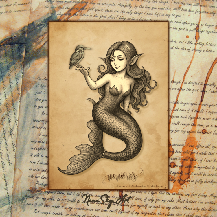 Memories Elf Mermaid — Vintage Kraft Premium Printable Art