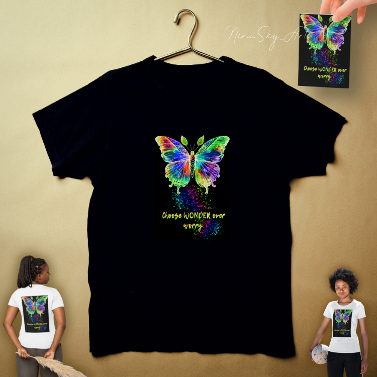 Choose Wonder Over Worry Neon Butterfly — Premium Cyber Goth Art by SoulAnchor