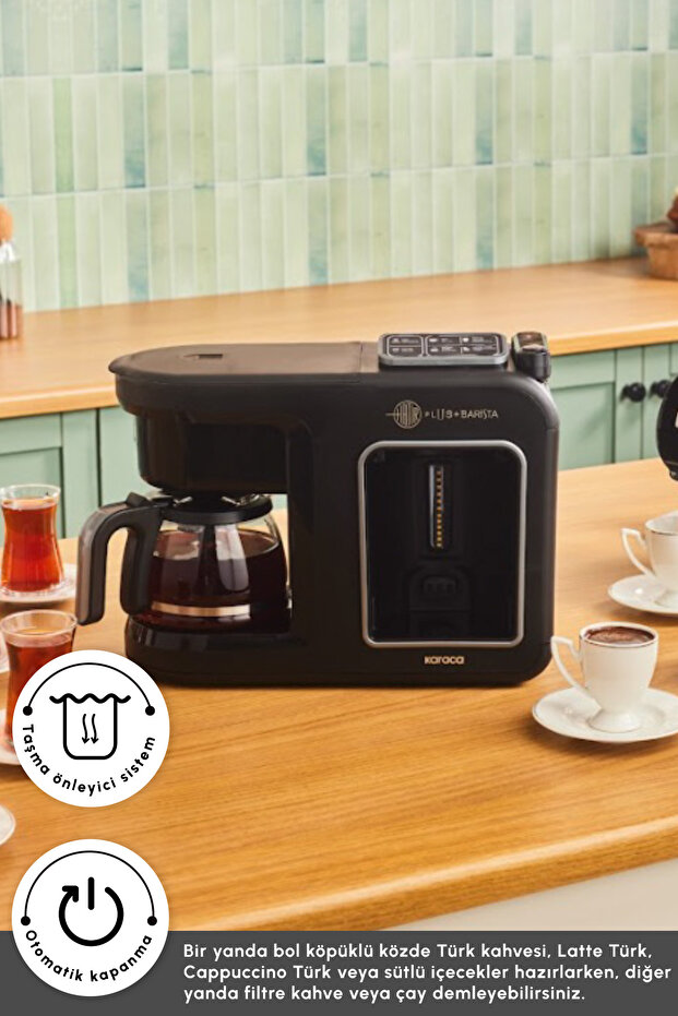 Karaca Hatır Plus Barista 6 In 1 Latte Cappucino ve Közde Türk Kahvesi Makinesi Black Silver