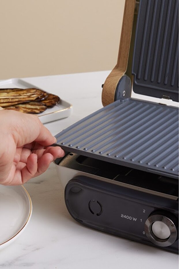 Karaca Gastro Grill Glass Premium 2400W Izgara ve Tost Makinesi Wood Craft 6 Dilim Kapasiteli