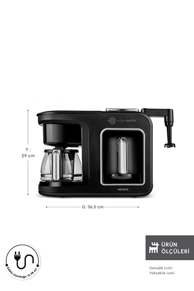 Karaca Hatır Plus Barista 6 In 1 Latte Cappucino ve Közde Türk Kahvesi Makinesi Black Silver