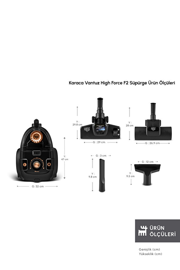 Karaca Vantuz High Force F2 2 Lt Hazneli Matte Black Copper Süpürge 899 W