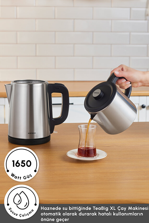 Karaca TeaBig XL 35 Çay Bardağı Kapasiteli 2 in 1 Çelik Çay Makinesi ve Su Isıtıcı Inox