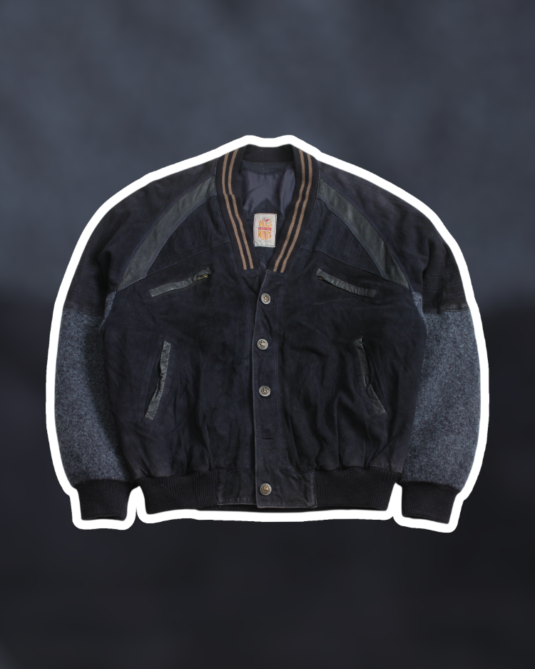 90s VOLS NOUS Süet Deri-Yün Bomber Ceket