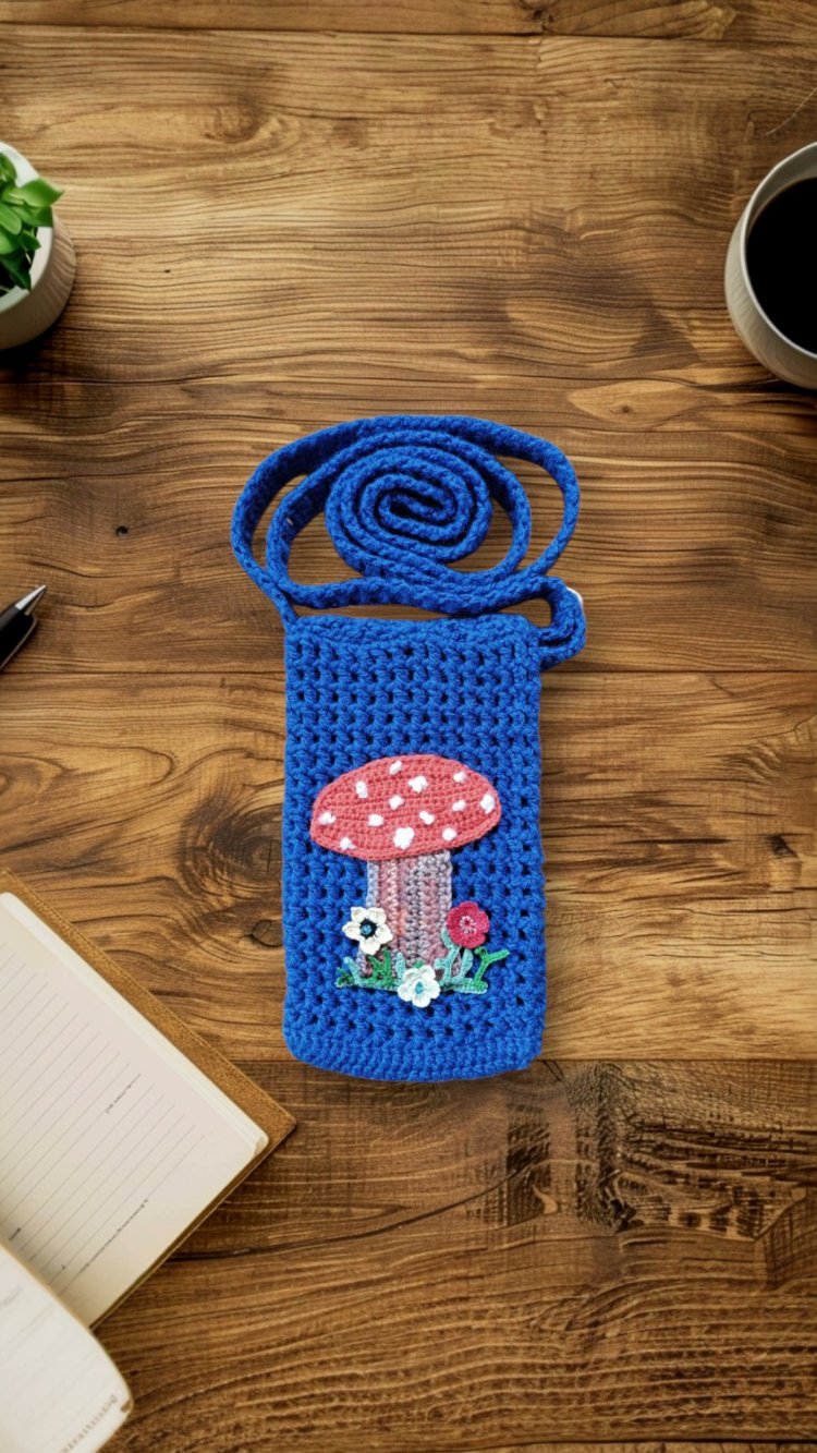 Mantar motifli telefon çantası