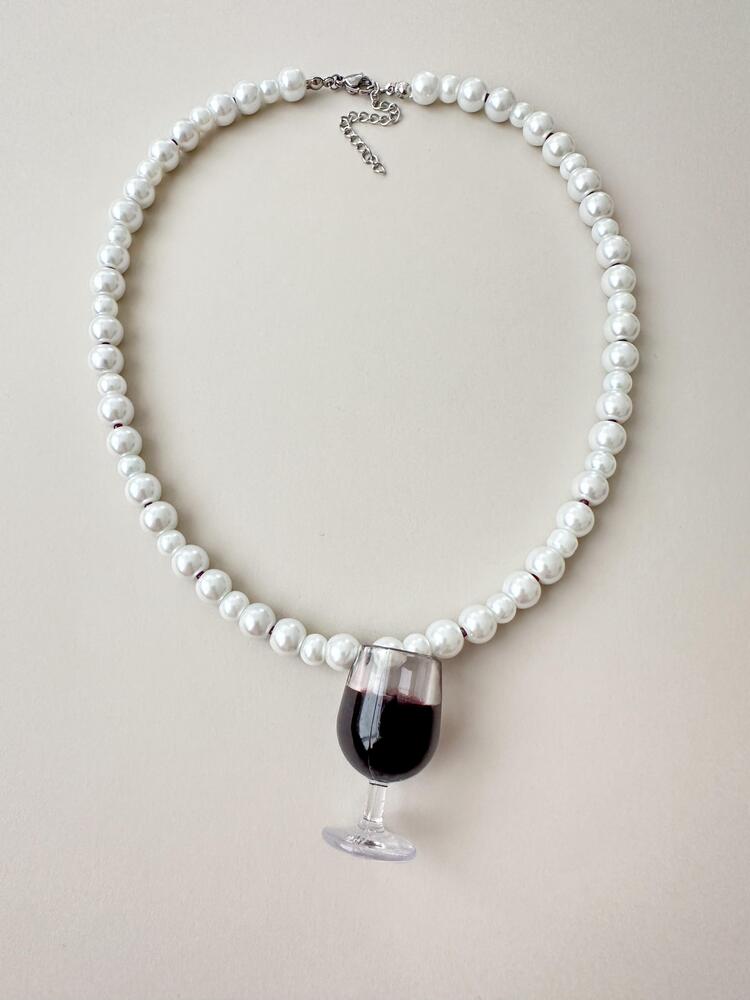 Wine İncili Paslanmaz Çelik Kolye