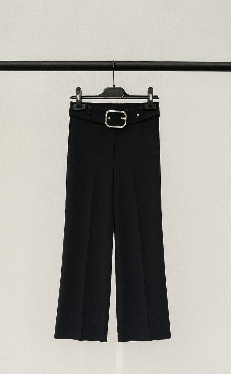 Lacivert Kemer Detaylı Kumaş Pantalon