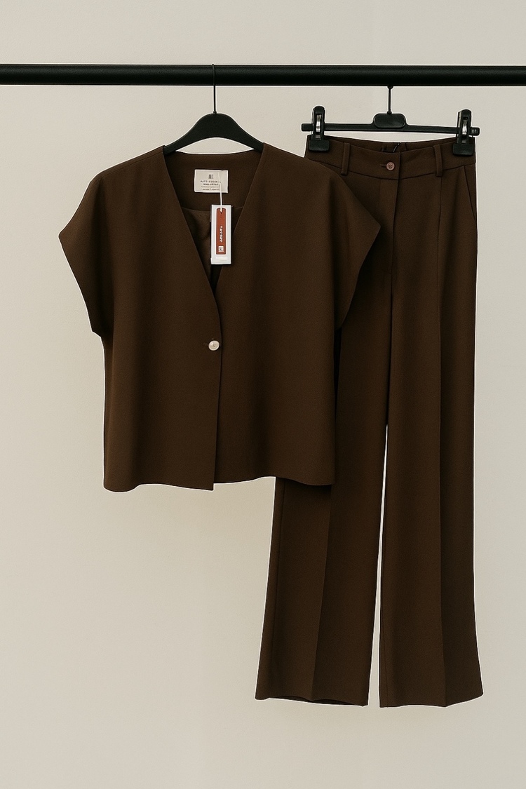 Premium Acı Kahve Yelek Pantalon Takım
