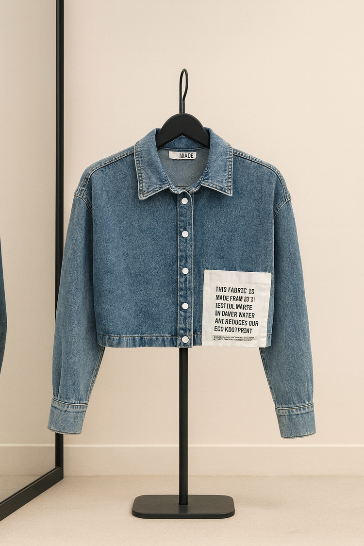 Buz mavisi Crop Jean Ceket