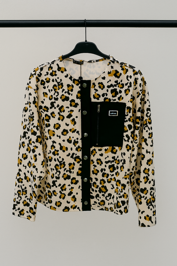 Leopar Önü Çıtçıtlı Gabardin Ceket