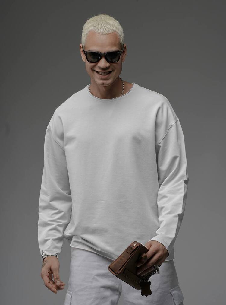 Üç İplik Diagonel Oversize Sweatshirt Ekru