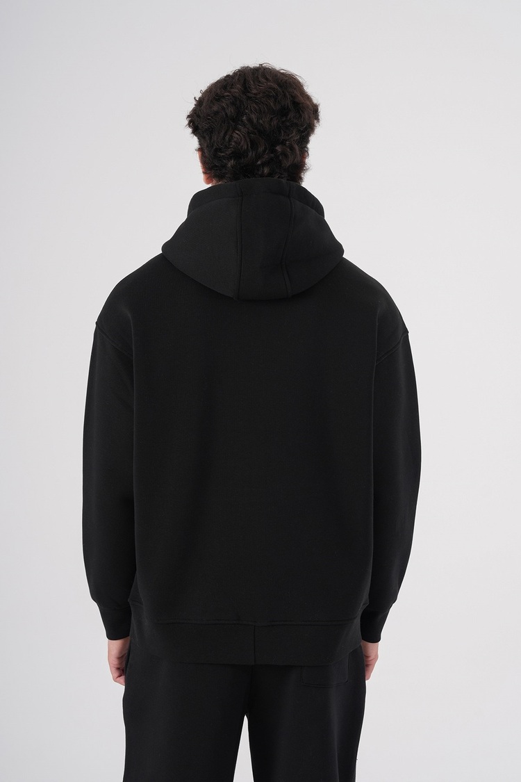 Fermuarlı Kapüşonlu Hoodie Sweatshirt Siyah