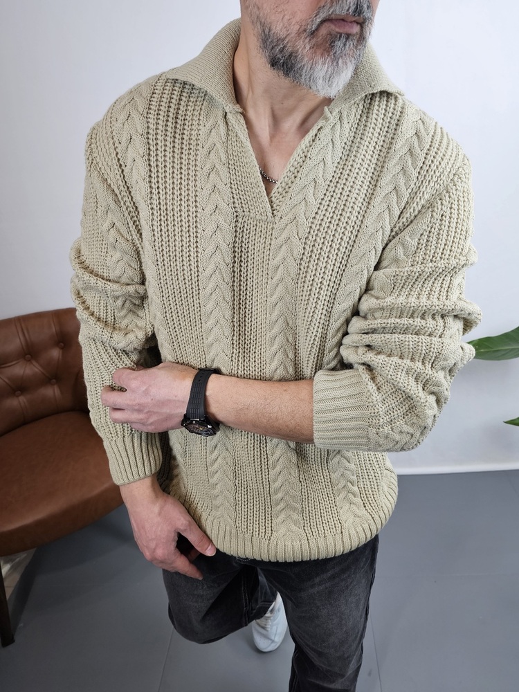 Oversize Golf Yaka Kazak Taş Rengi