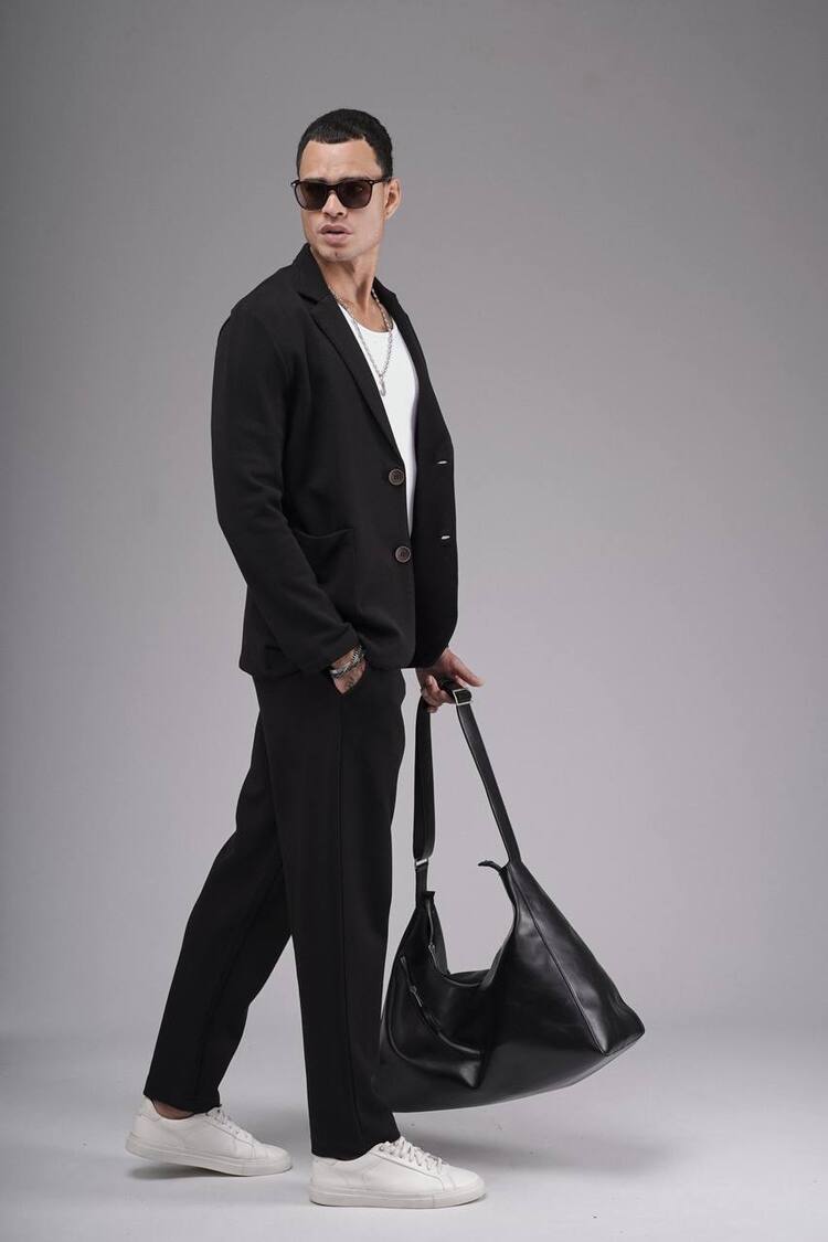 Pike Double Face Ceket Pantolon Takım Siyah