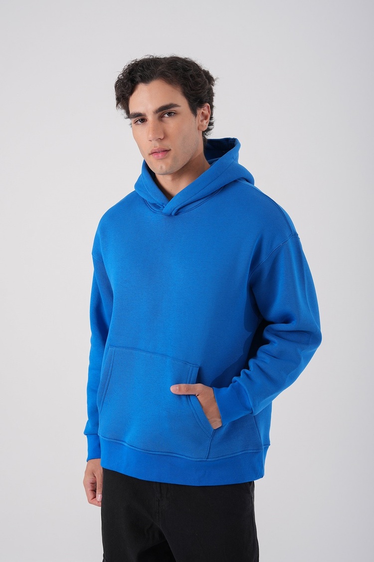 Kapüşonlu Mavi Sweatshirt Hoodie