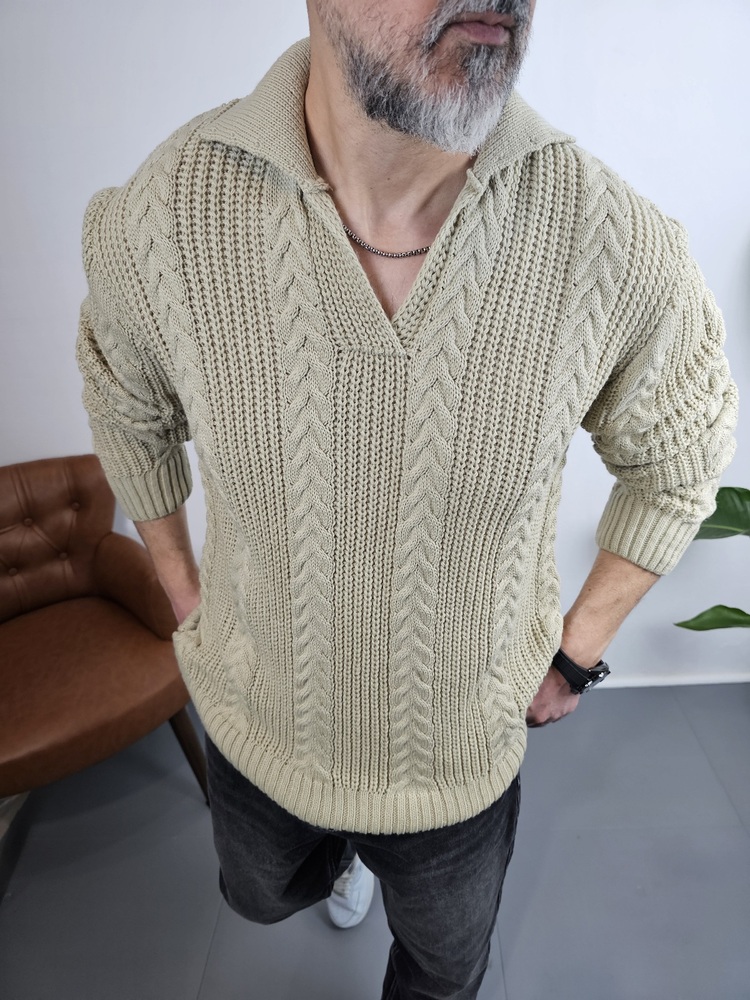 Oversize Golf Yaka Kazak Taş Rengi