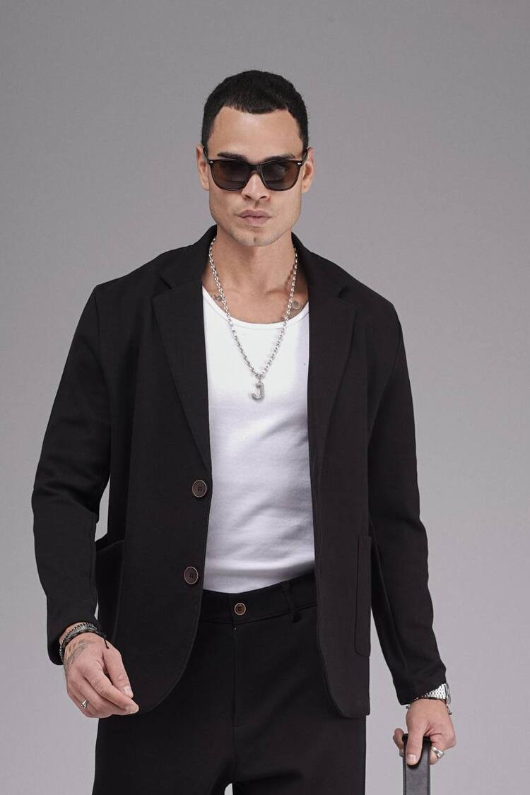 Pike Double Face Ceket Pantolon Takım Siyah
