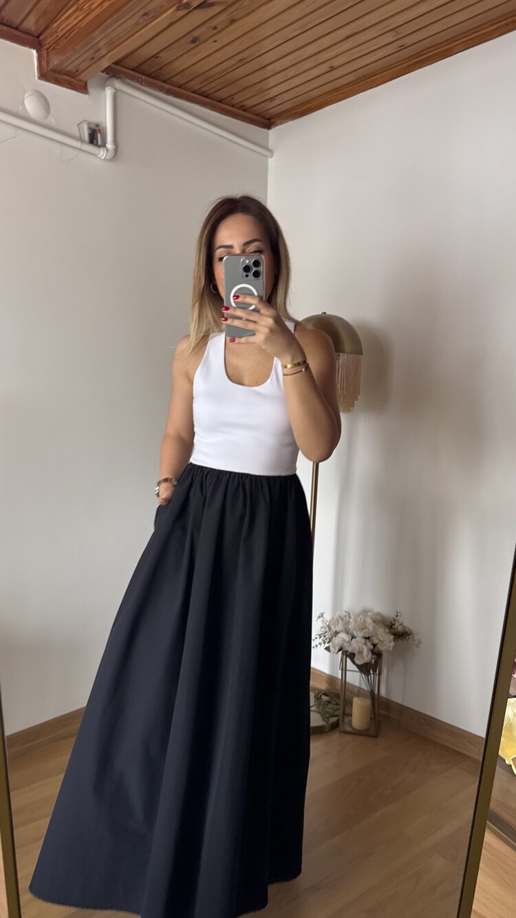 Halter yaka cepli maxi elbise