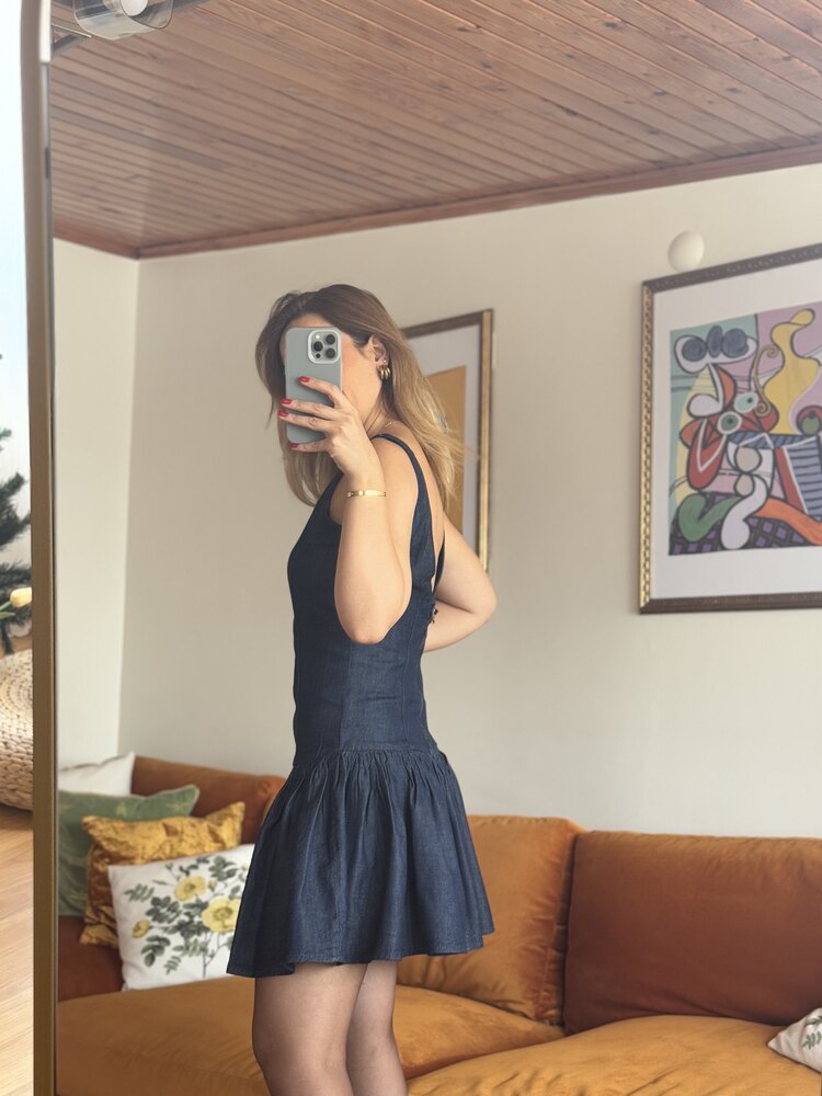 Sırt dekolteli jean elbise