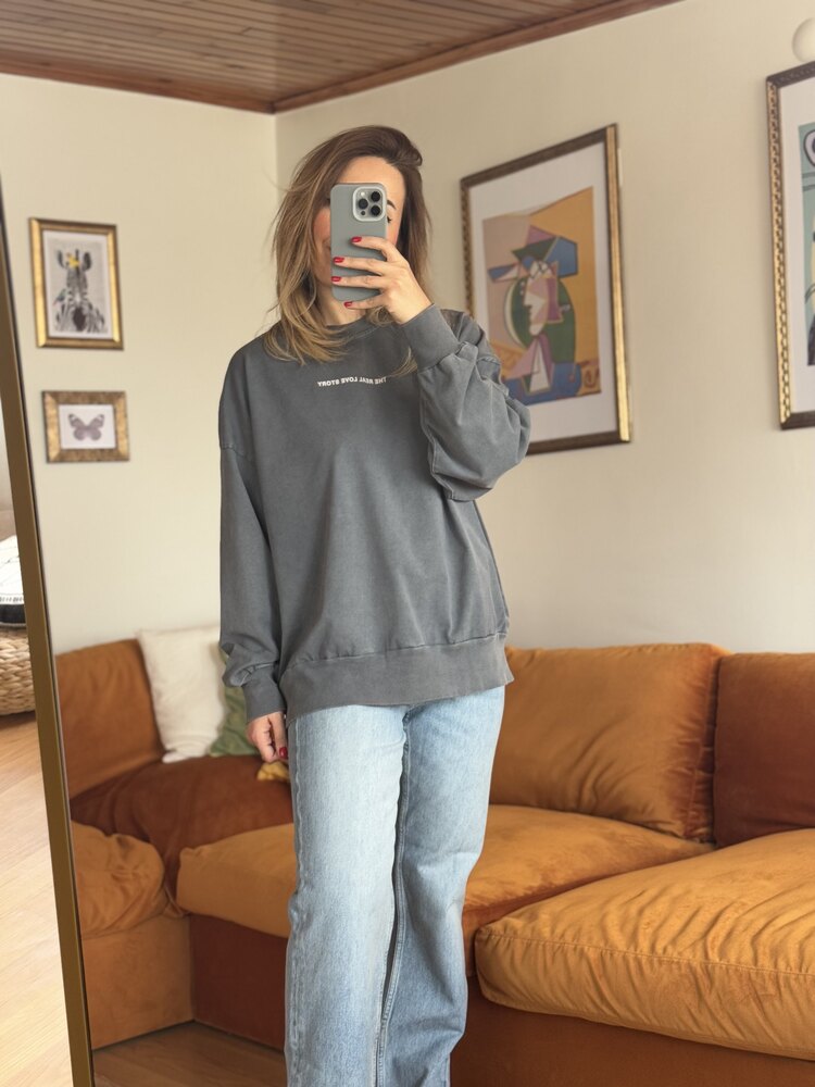 Antrasit arkası taşlı sweat