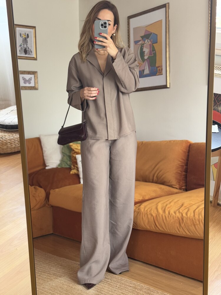 Kahve pamuklu kumaş takım