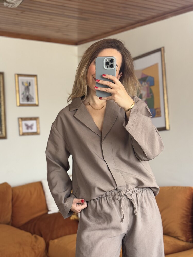 Kahve pamuklu kumaş takım