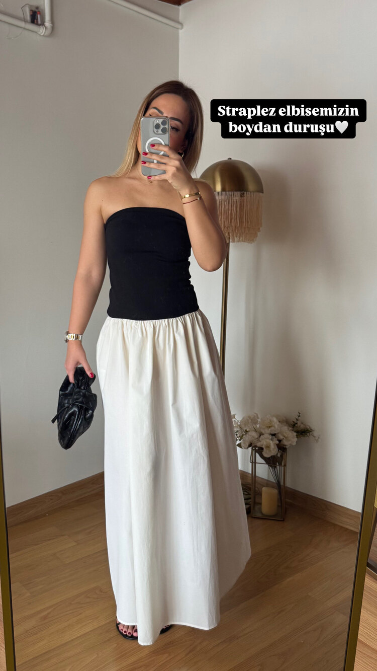 Straplez maxi elbise