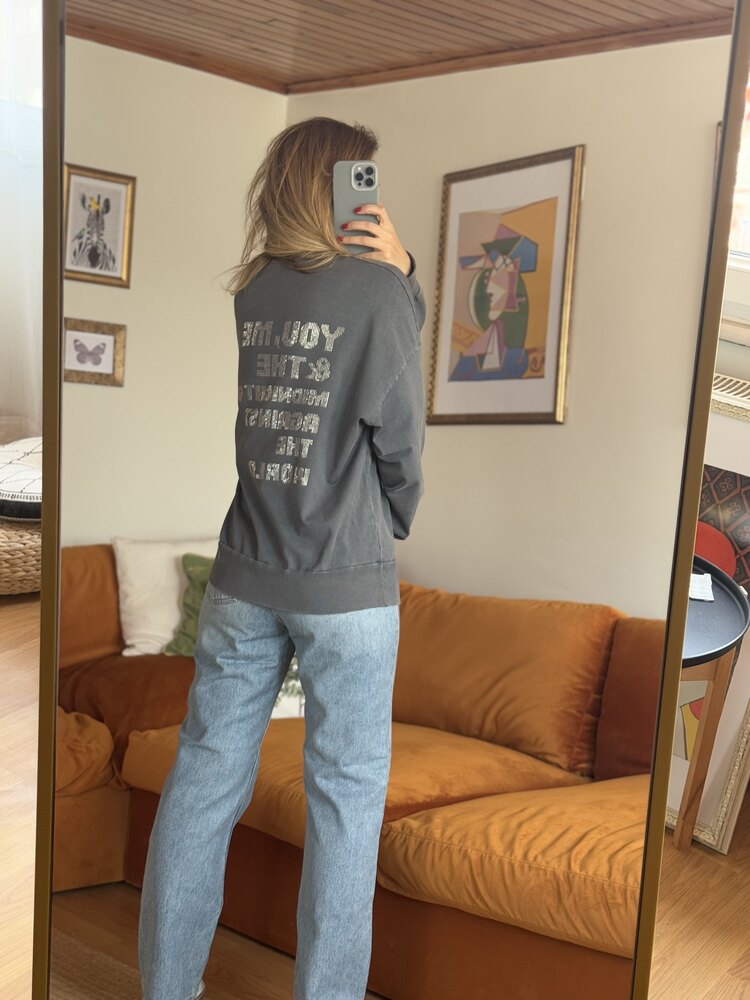 Antrasit arkası taşlı sweat