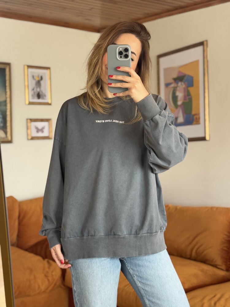 Antrasit arkası taşlı sweat