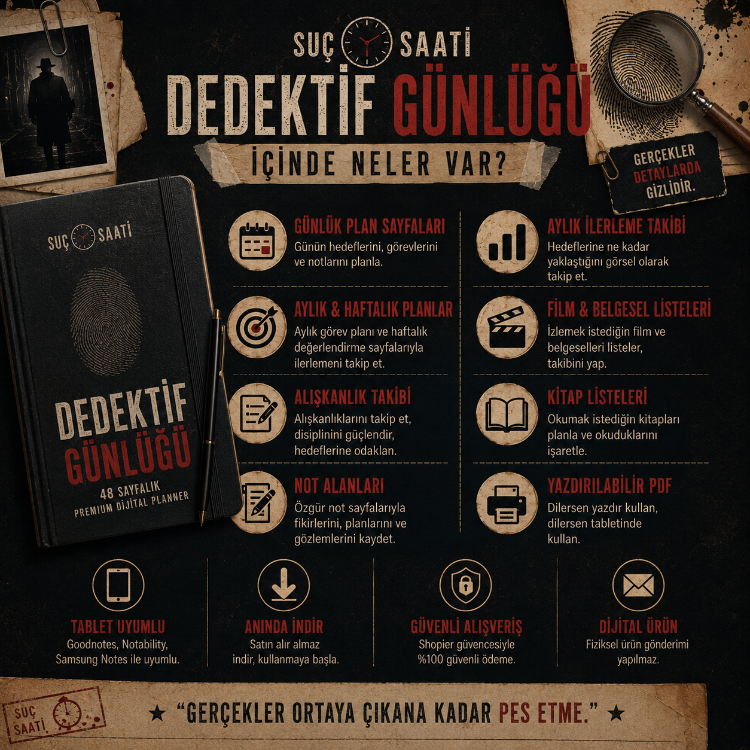 ️ Suç Saati – Dedektif Günlüğü | Premium Dijital Planner (PDF) | Lansman Fiyatı