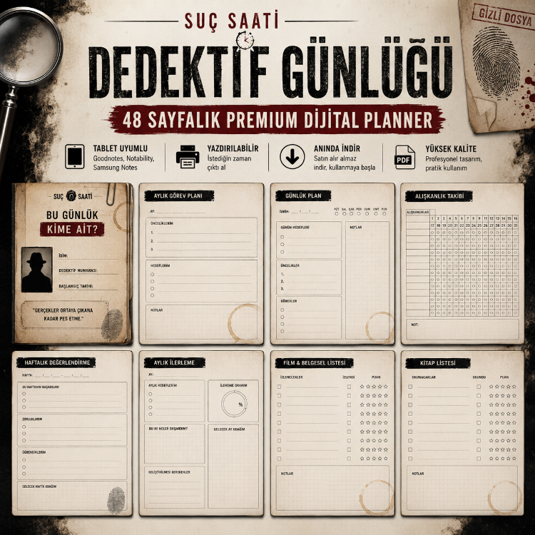 ️ Suç Saati – Dedektif Günlüğü | Premium Dijital Planner (PDF) | Lansman Fiyatı