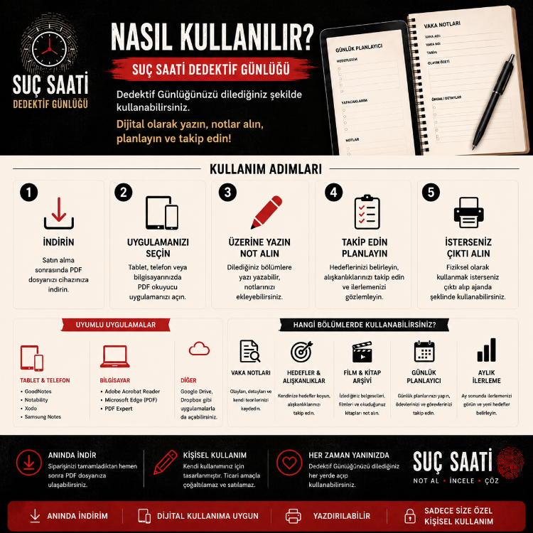 ️ Suç Saati – Dedektif Günlüğü | Premium Dijital Planner (PDF) | Lansman Fiyatı