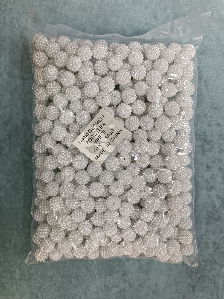 14 mm geçmeli böğürtlen inci beyaz 500 gram paket