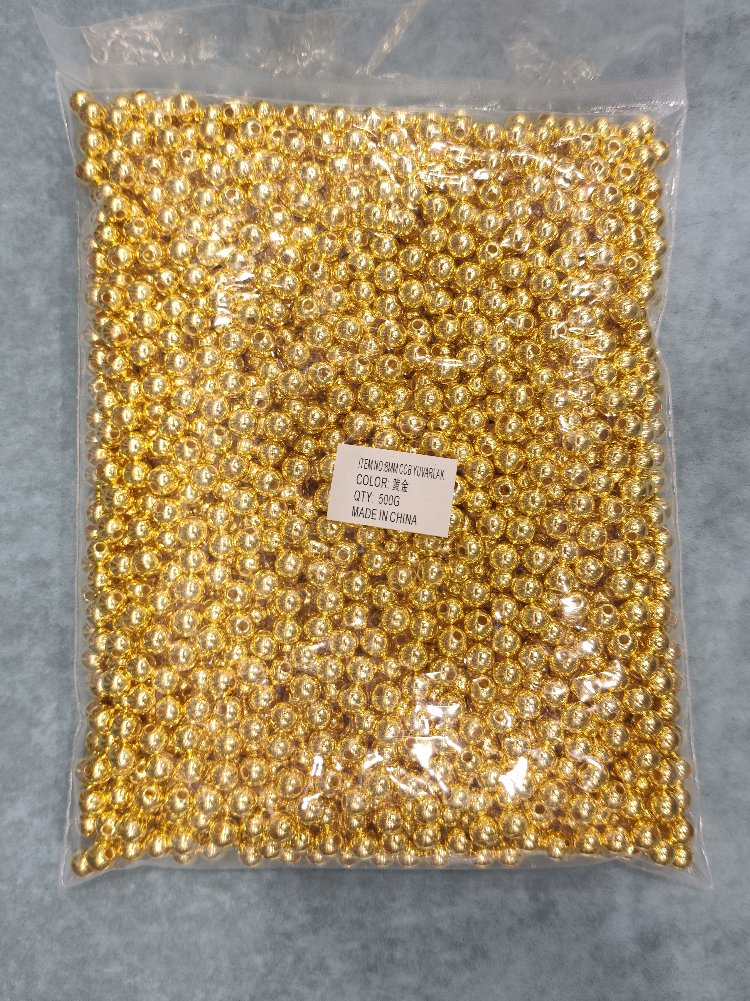 8 mm metalik gold görünümlü akrilik boncuk 500 gram paket