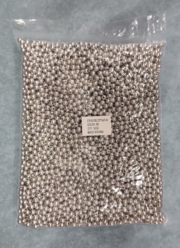 6 mm metalik gümüş görünümlü akrilik boncuk 500 gram paket