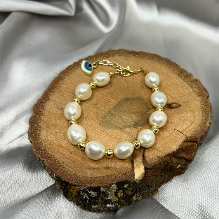 El Yapımı Sakız İncili Özel Tasarım Evim Eye Charm Aksesuar Kadın İnci Bileklik