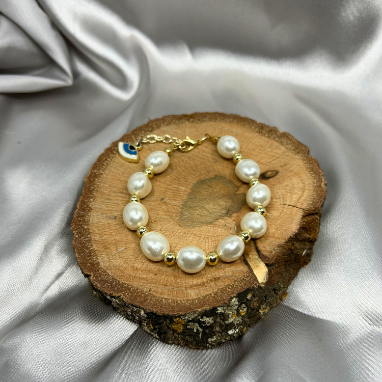 El Yapımı Sakız İncili Özel Tasarım Evim Eye Charm Aksesuar Kadın İnci Bileklik